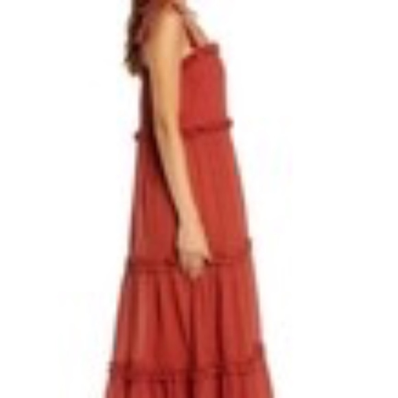 Tory Burch Ruffle Tie Shoulder Maxi Dress Size Small Color Ashberry - Picture 2 of 3